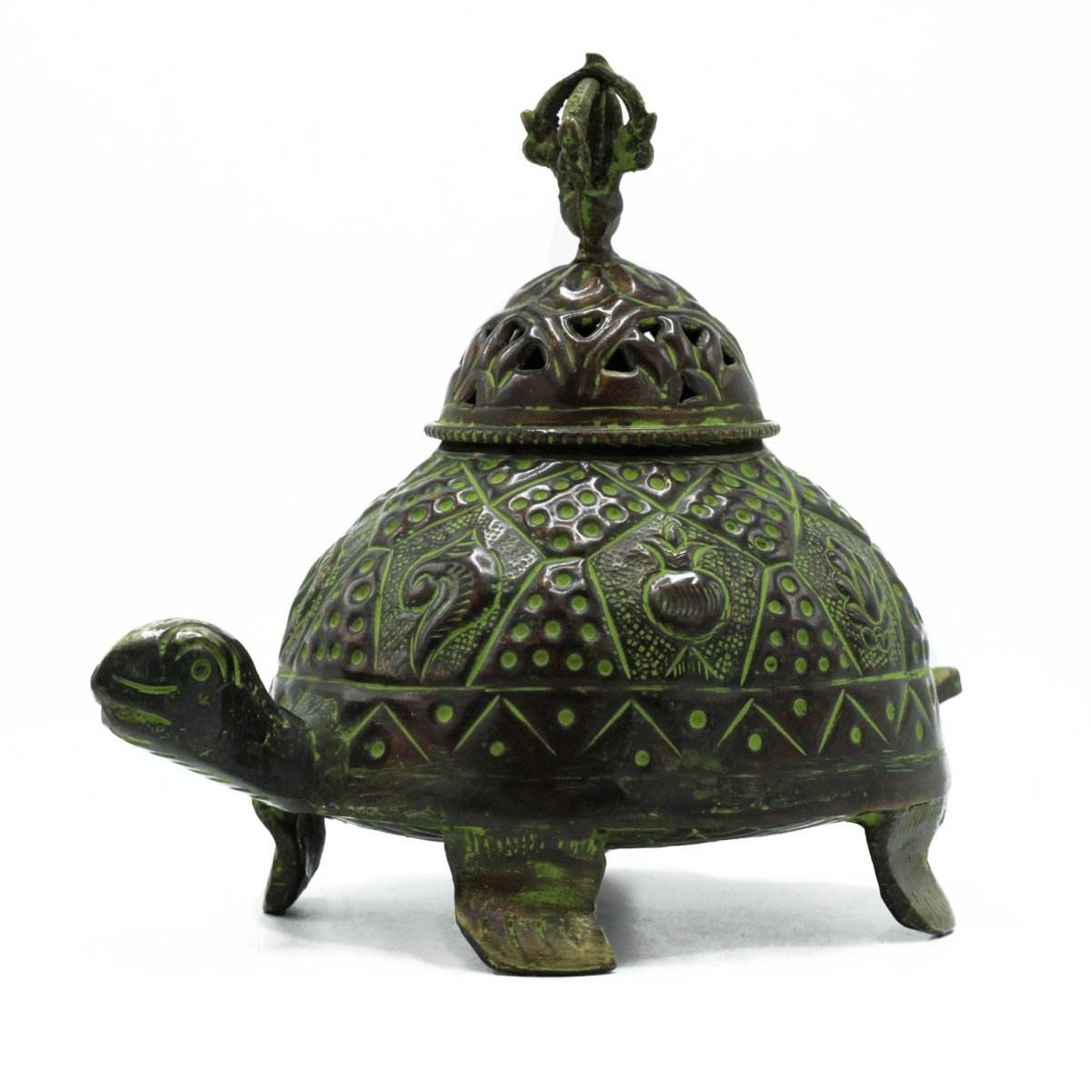 Brass Verdigris Tibetan Turtle Incense Holder - LrgAntique Tibetan Incense HoldersHeart Notes