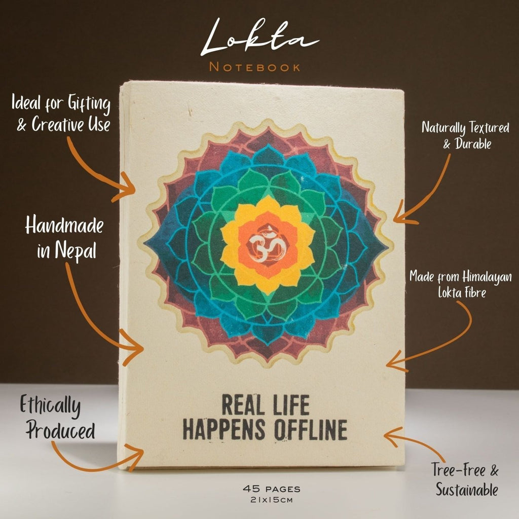 Lokta Inspiration Notebook – Real Life – Large (21x15cm) – 45 Leaves – Includes BookmarkLokta Paper NotebooksHeart Notes