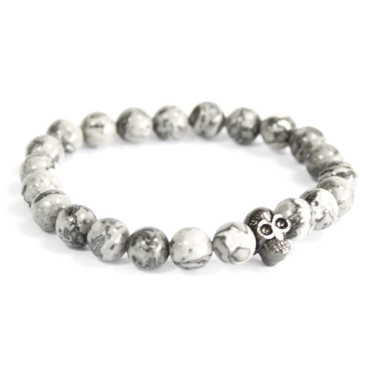 Pewter Skull / Grey Agate - Gemstone BraceletBoho Bling Gemstone BraceletsHeart Notes