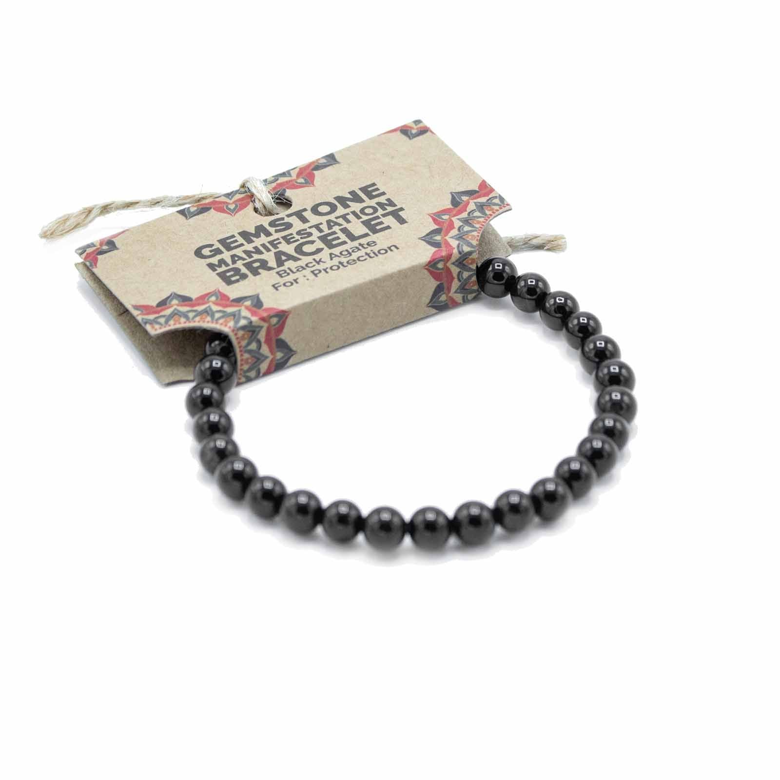 Gemstone Manifestation Bracelet - Black Agate - ProtectionGemstone Bracelets for ManifestationHeart Notes