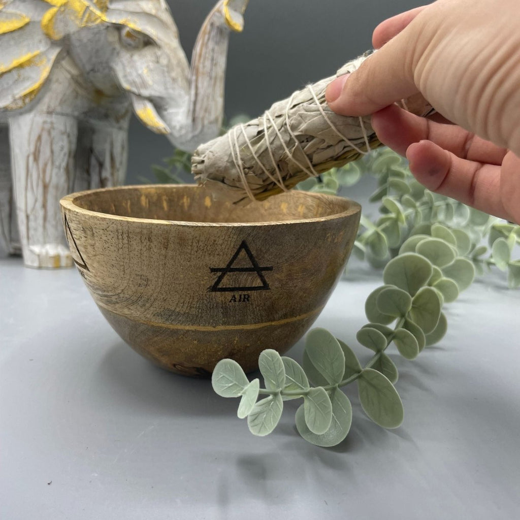 Wooden Smudge and Ritual Offerings Bowl - Four Elements - 11x7cmWooden Smudge and Ritual Offerings BowlHeart Notes