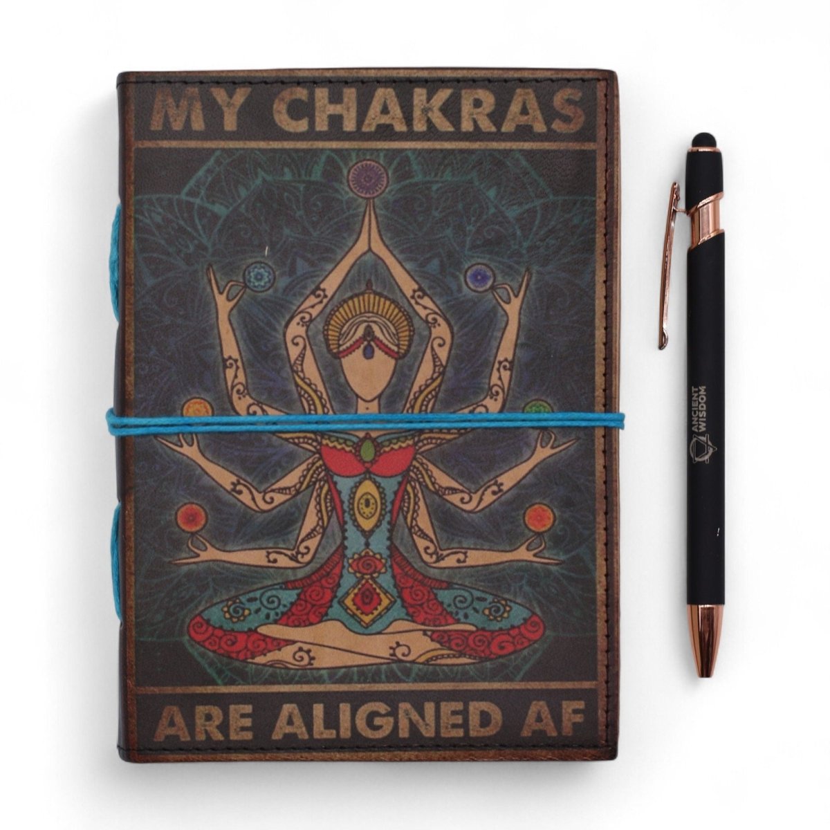 Leather Printed Notebook – My Chakras Are Aligned AF - 17.8×12.7 cmLeather Notebooks – Vintage Style JournalsHeart Notes
