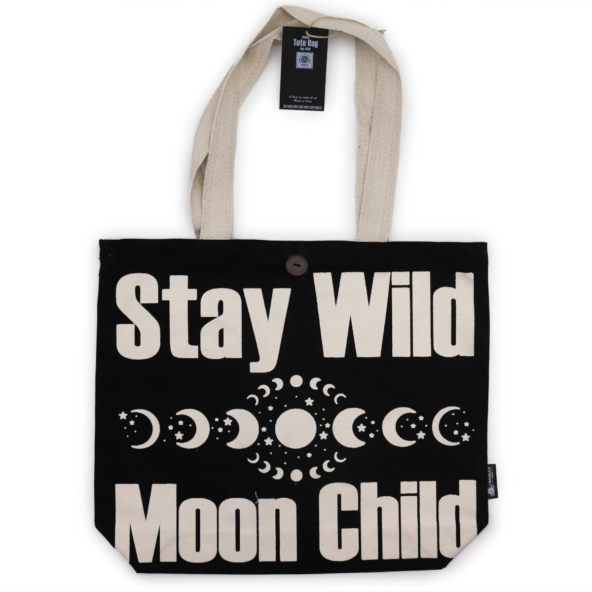 Iconic Classic Tote Bag - Stay Wild, Mood Child - Black Natural 10ozNomad Sari Iconic Tote Bags – Basic & ClassicHeart Notes