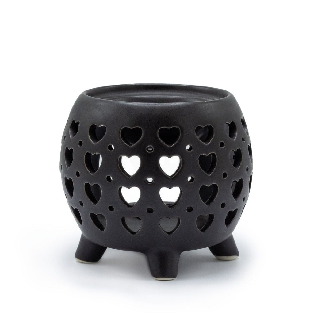 Squat Pot Oil Burner Multi Hearts - Matt BlackVarious Shaped Ceramic Oil BurnersHeart Notes