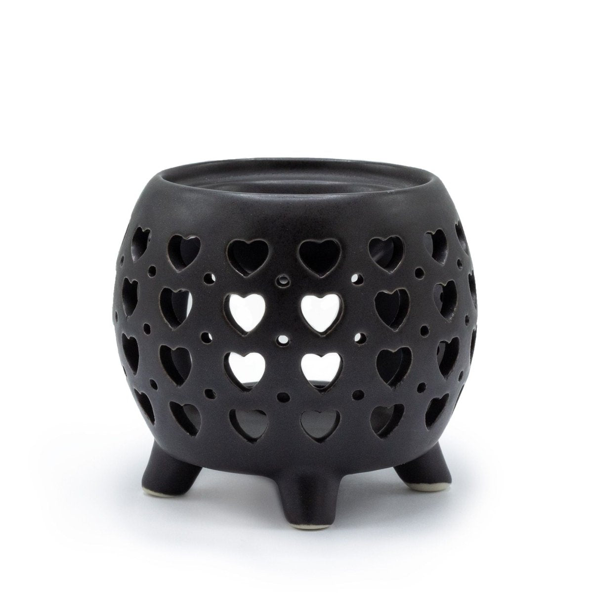 Squat Pot Oil Burner Multi Hearts - Matt BlackVarious Shaped Ceramic Oil BurnersHeart Notes