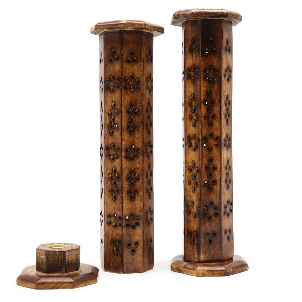 Mango Wood Hexagonal TowerIncense HoldersHeart Notes