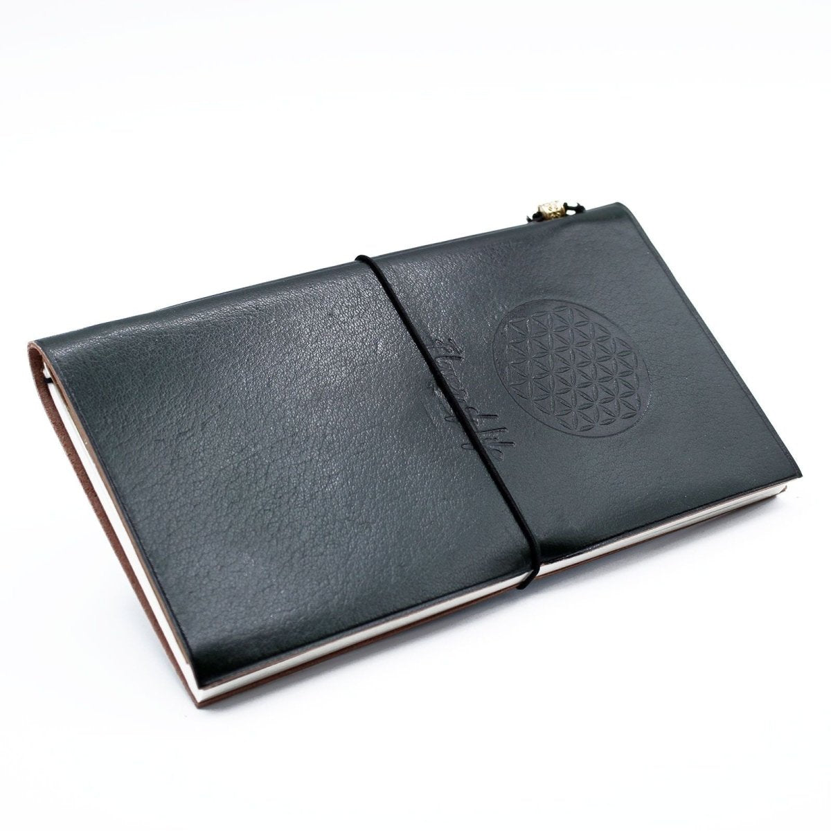 Handmade Leather Journal - Flower of Life - Green (80 pages)Leather JournalsHeart Notes