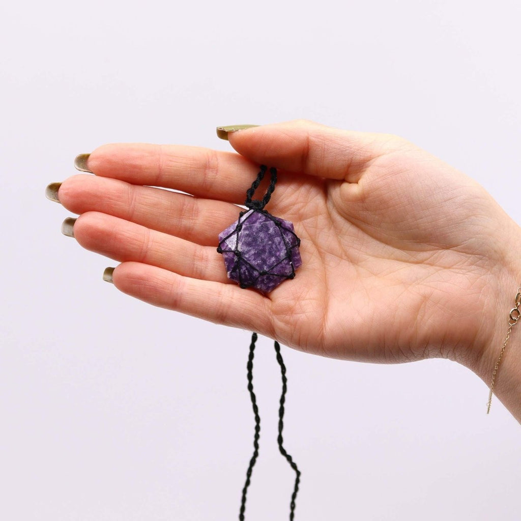 Laced Gemstone Hexagon Pendant - LepidoliteLaced Gemstone PendantsHeart Notes