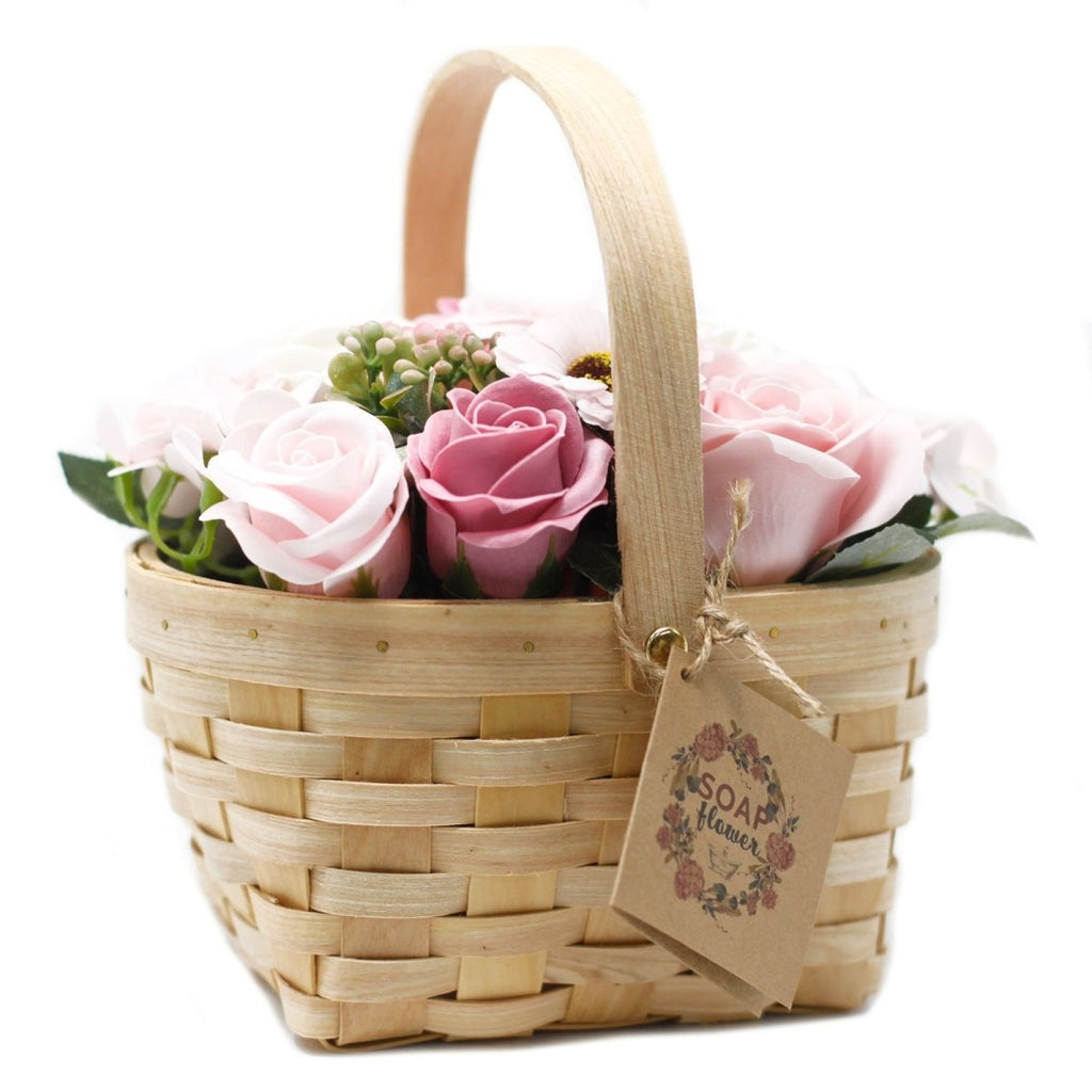 Large Pink Bouquet in Wicker BasketSoap Flower BouquetsHeart Notes
