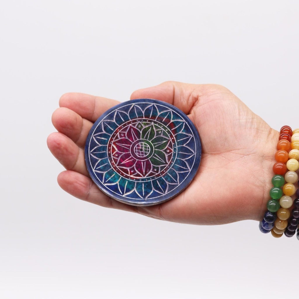 Soapstone Disc Incense Holder - Lotus in LotusSoapstone Incense HoldersHeart Notes