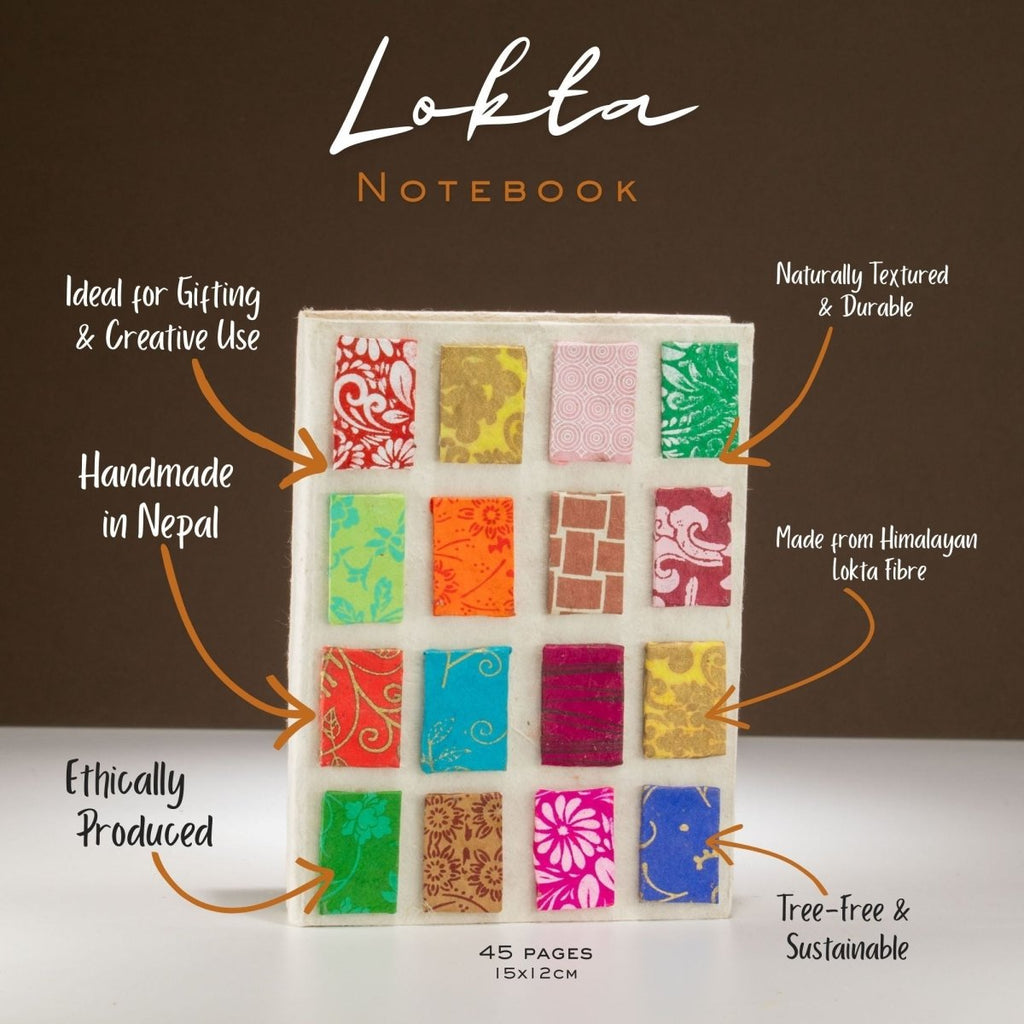 Lokta Mini Tiles Notebook – Medium (15x12cm) – 45 Leaves – NaturalLokta Paper NotebooksHeart Notes
