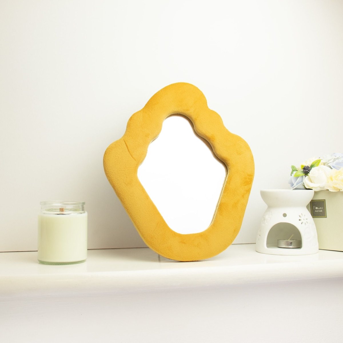Soft Squiggly Mirror – Flame – Marigold (23x27.5x2.3cm)Soft Squiggly MirrorsHeart Notes