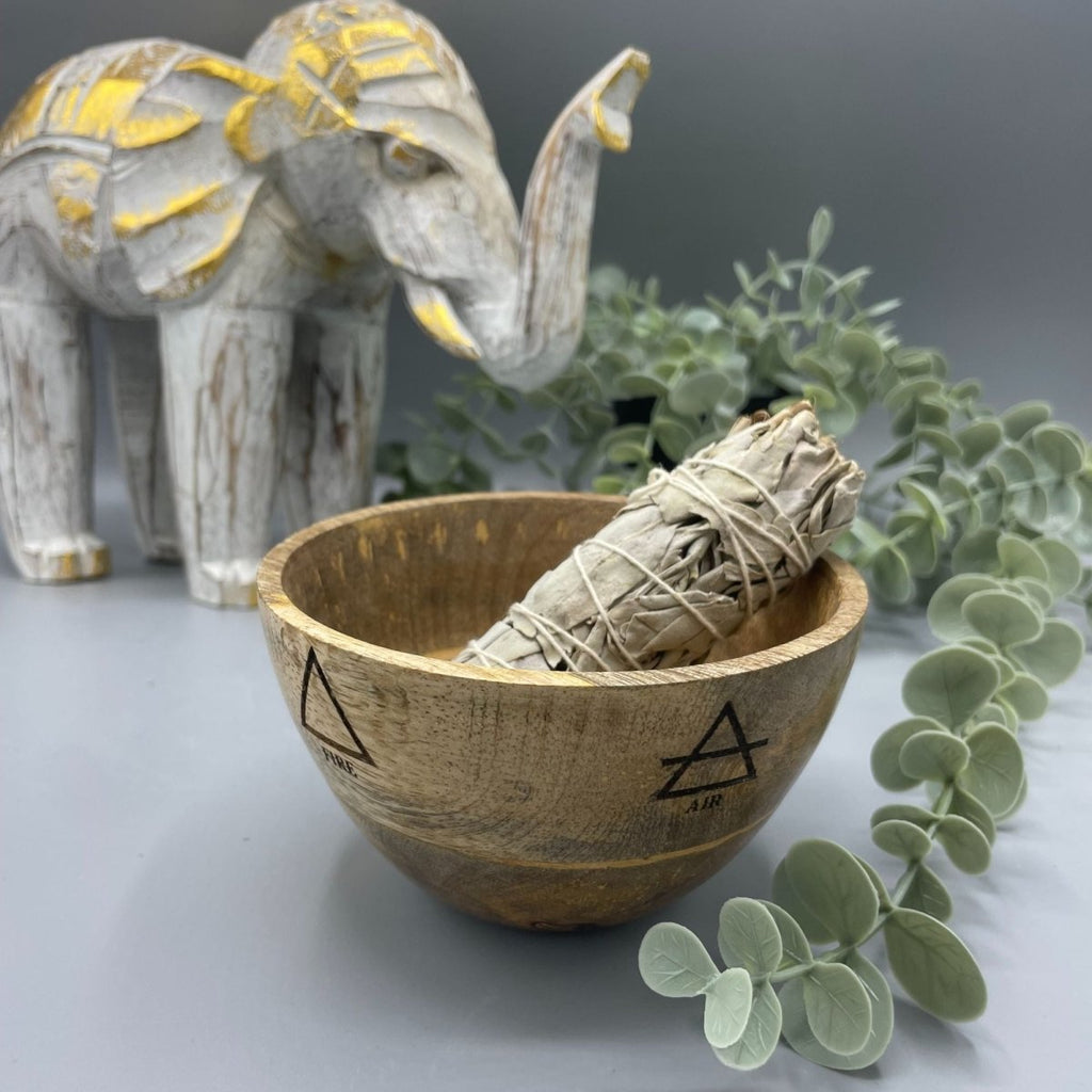 Wooden Smudge and Ritual Offerings Bowl - Four Elements - 11x7cmWooden Smudge and Ritual Offerings BowlHeart Notes