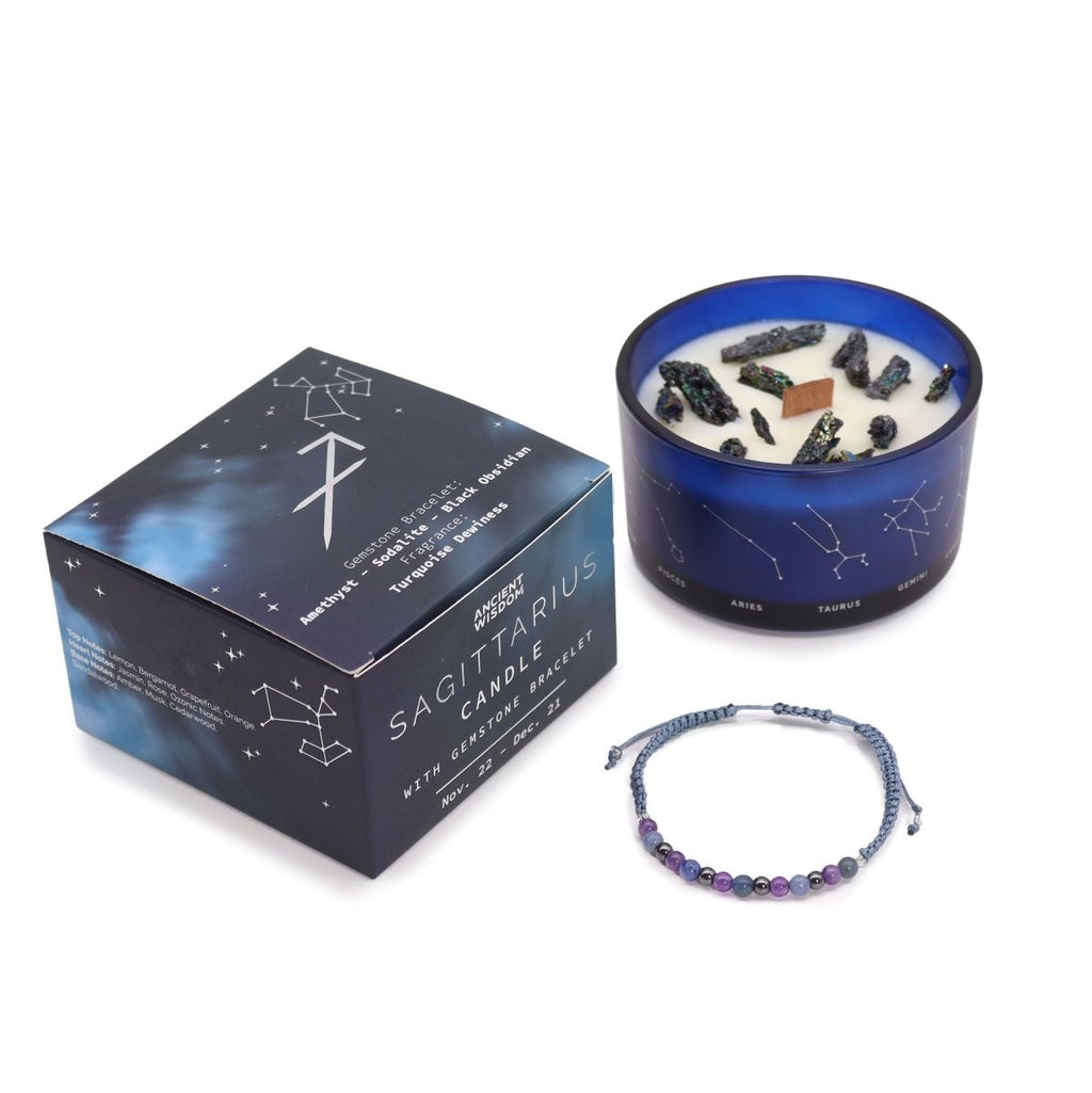 Zodiac Crystal Candle with Gemstone Bracelet - SagittariusZodiac Crystal Candles with Gemstone BraceletHeart Notes