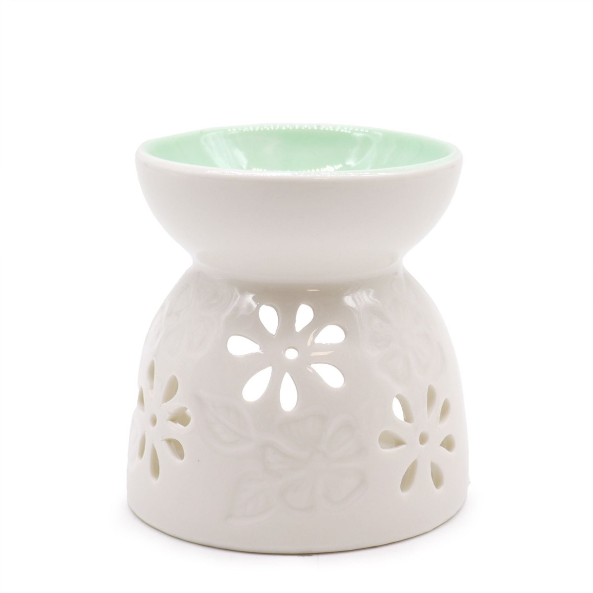 Classic White Oil Burner - Floral with Teal WellClassic White Oil BurnersHeart Notes