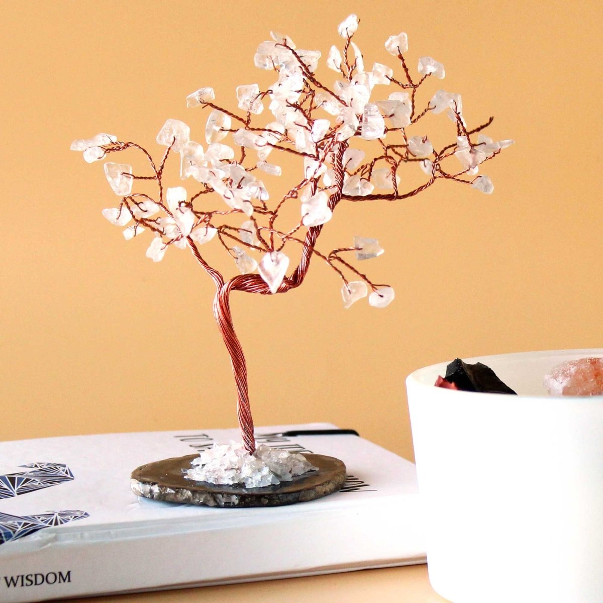 Lrg Gemstone Tree - Rock Quartz on Black Agate Base (100 stones)Gemstone Wishing TreesHeart Notes