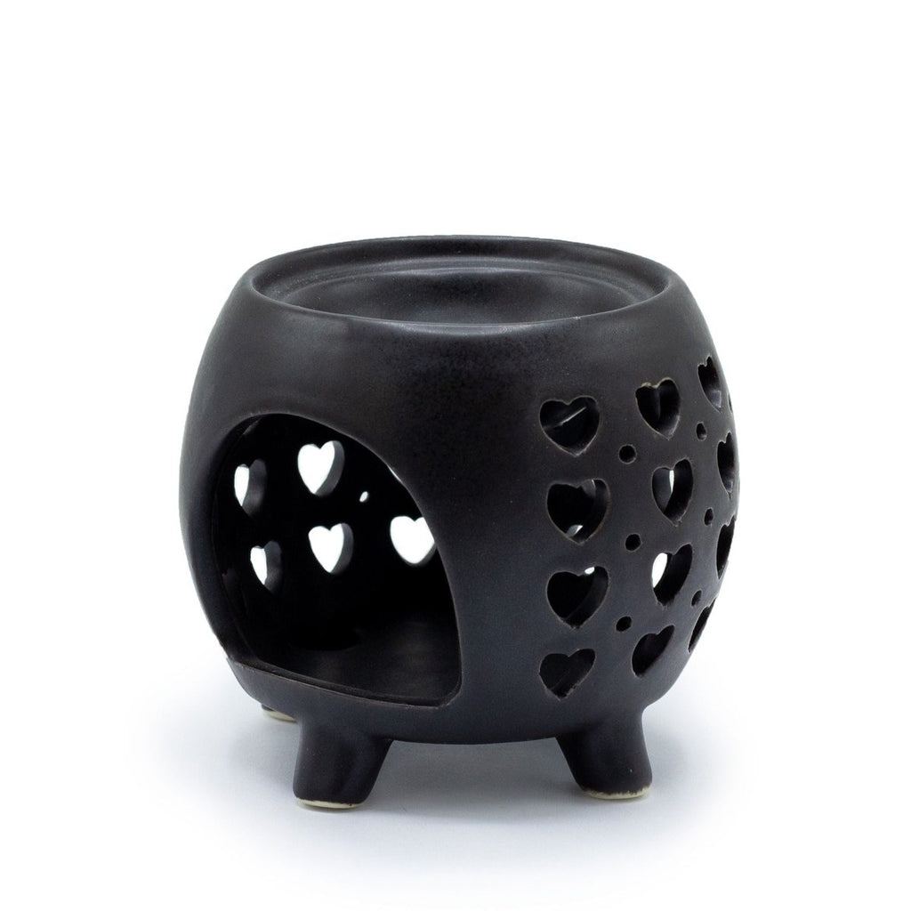 Squat Pot Oil Burner Multi Hearts - Matt BlackVarious Shaped Ceramic Oil BurnersHeart Notes