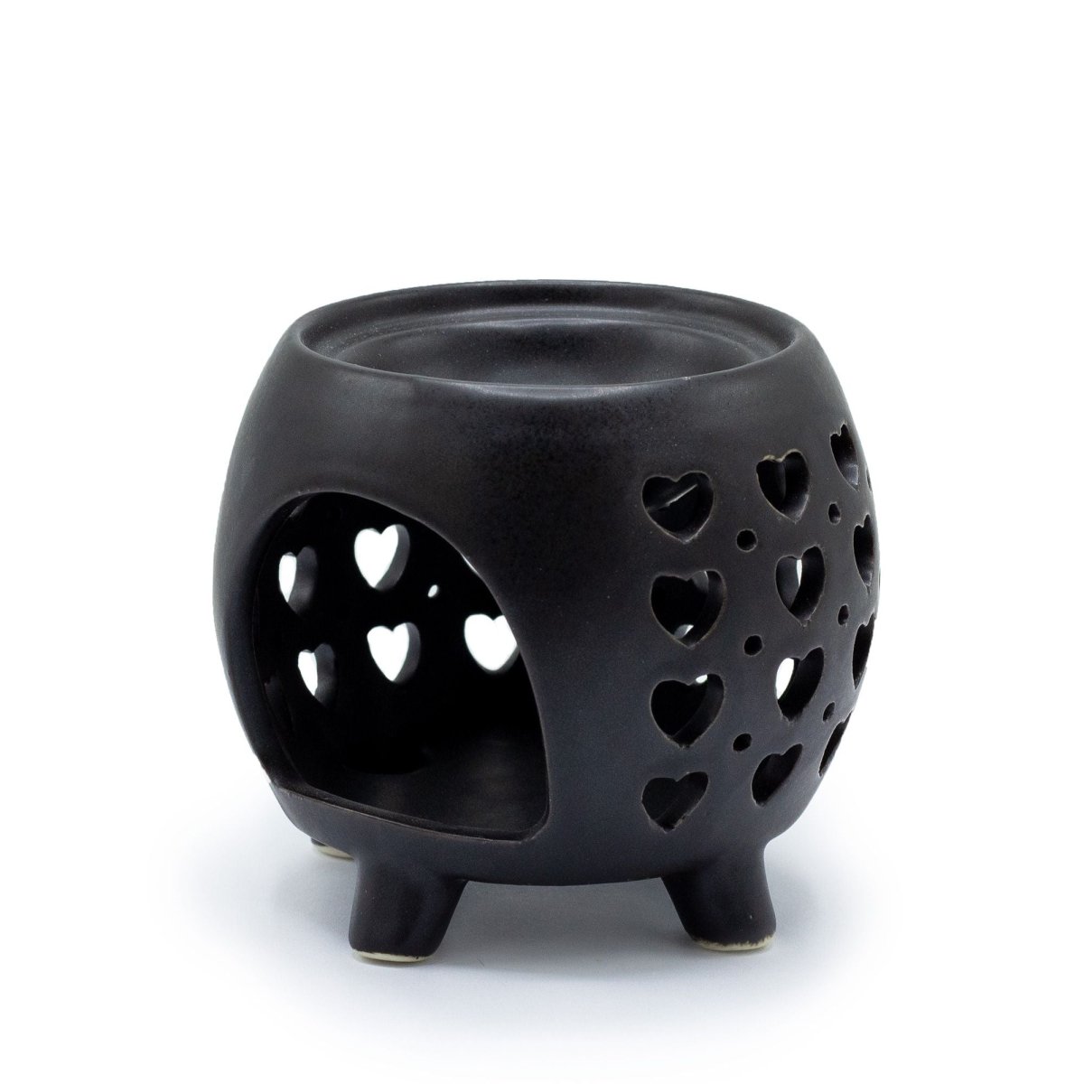 Squat Pot Oil Burner Multi Hearts - Matt BlackVarious Shaped Ceramic Oil BurnersHeart Notes