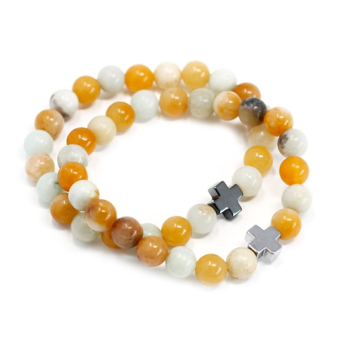 Set of 2 Gemstones Friendship Bracelets - Loyalty - Amazonite & Yellow JasperGemstones Friendship BraceletsHeart Notes
