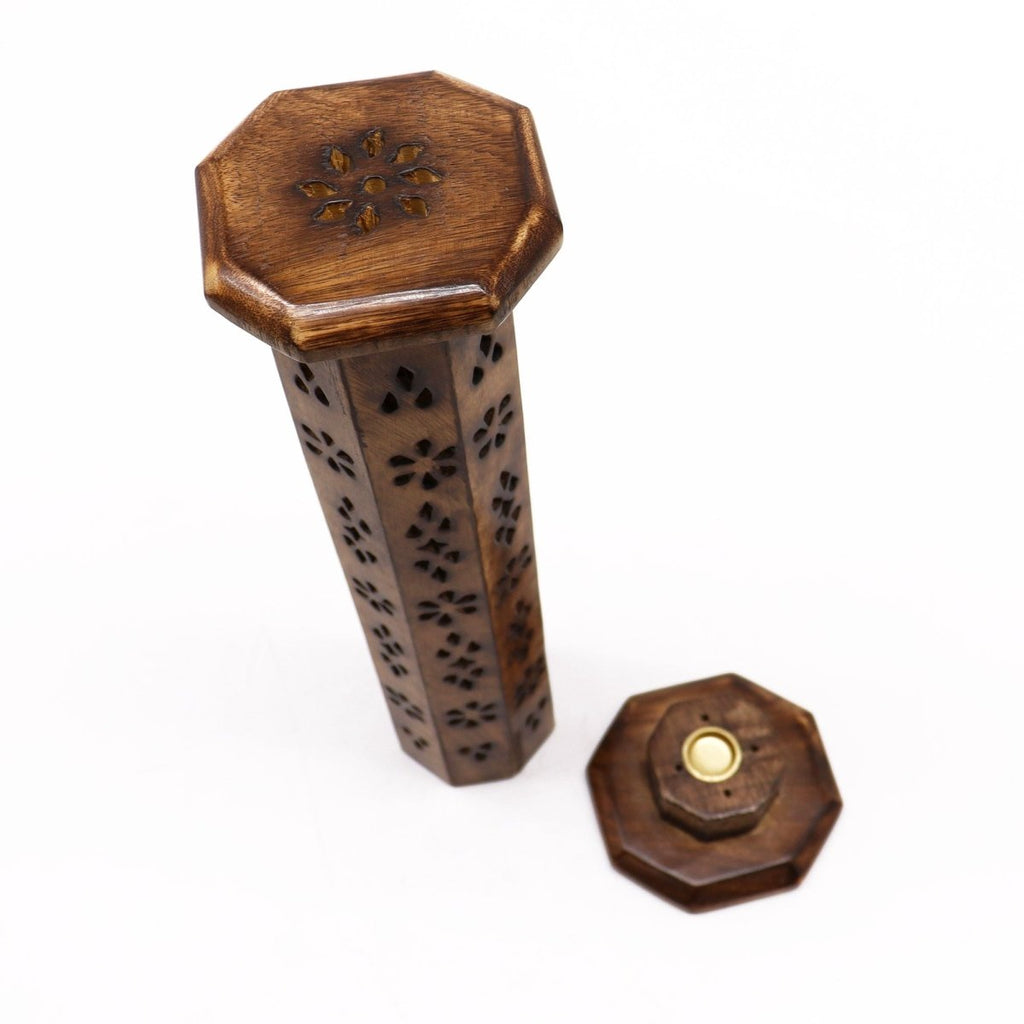 Mango Wood Hexagonal TowerIncense HoldersHeart Notes