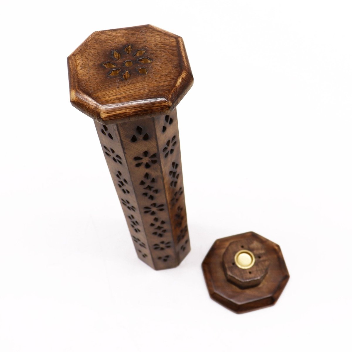 Mango Wood Hexagonal TowerIncense HoldersHeart Notes