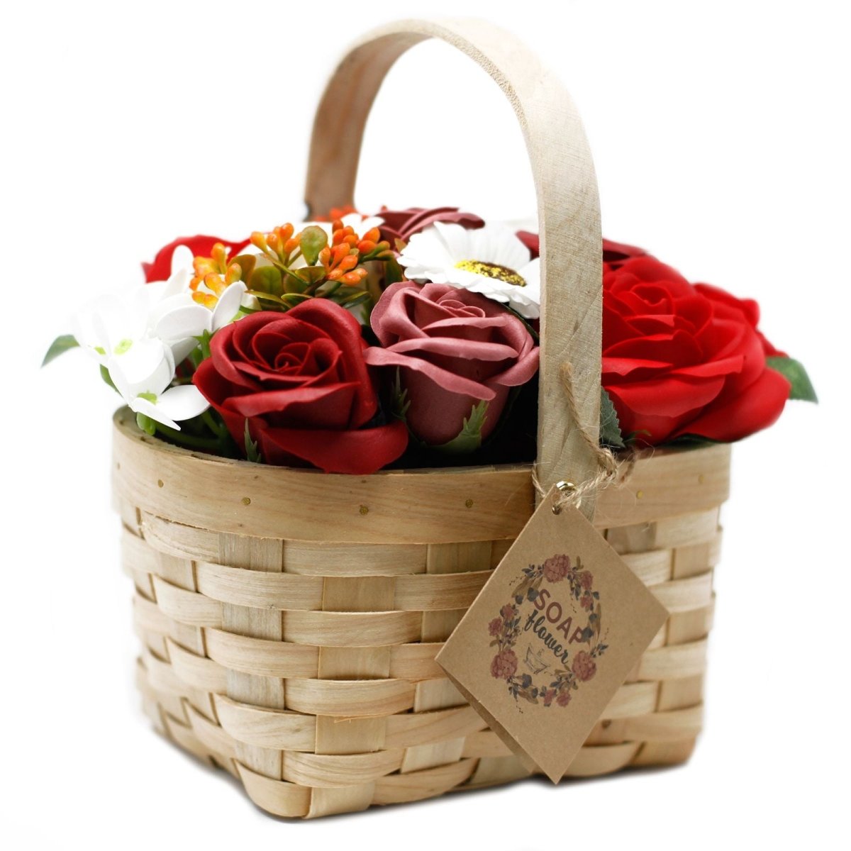Large Red Bouquet in Wicker BasketSoap Flower BouquetsHeart Notes
