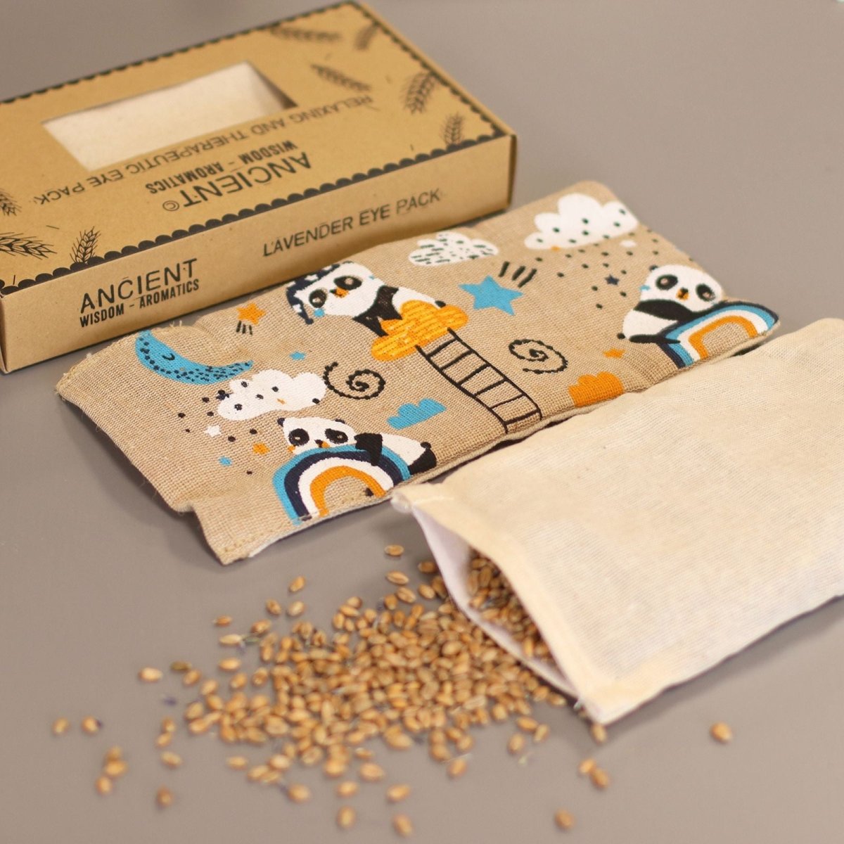 Lavender Natural Cotton and Juco Eye Pillow in Gift Box - Sleepy PandaEye Pillow With Gift BoxHeart Notes