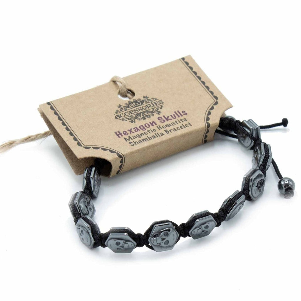Magnetic Hematite Shamballa Bracelet - Hexagon SkullsHematite Shamballa BraceletHeart Notes