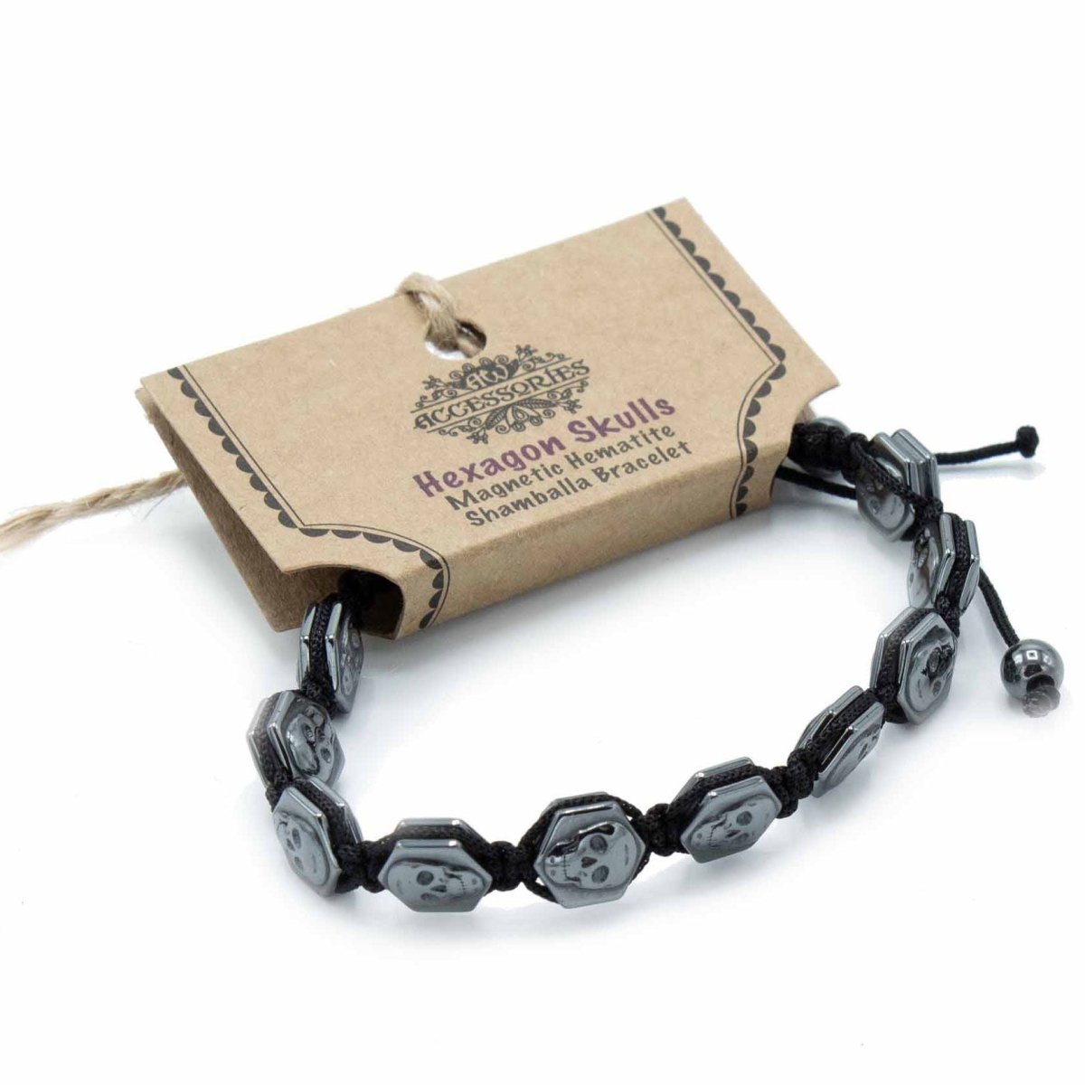 Magnetic Hematite Shamballa Bracelet - Hexagon SkullsHematite Shamballa BraceletHeart Notes