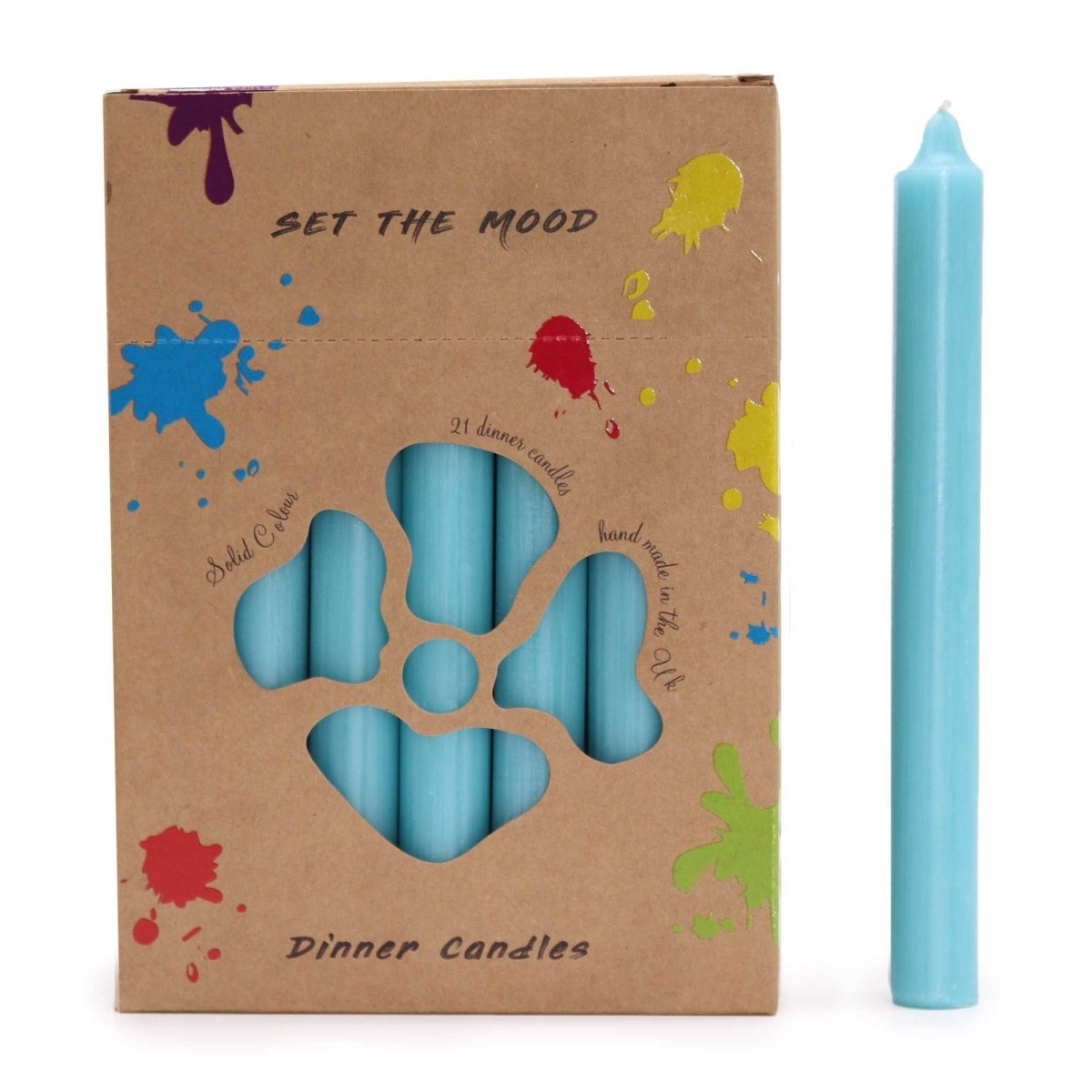 Solid Colour Dinner Candle Set - Pack of 21 - Rustic AquaSolid Colour Dinner Candle SetHeart Notes