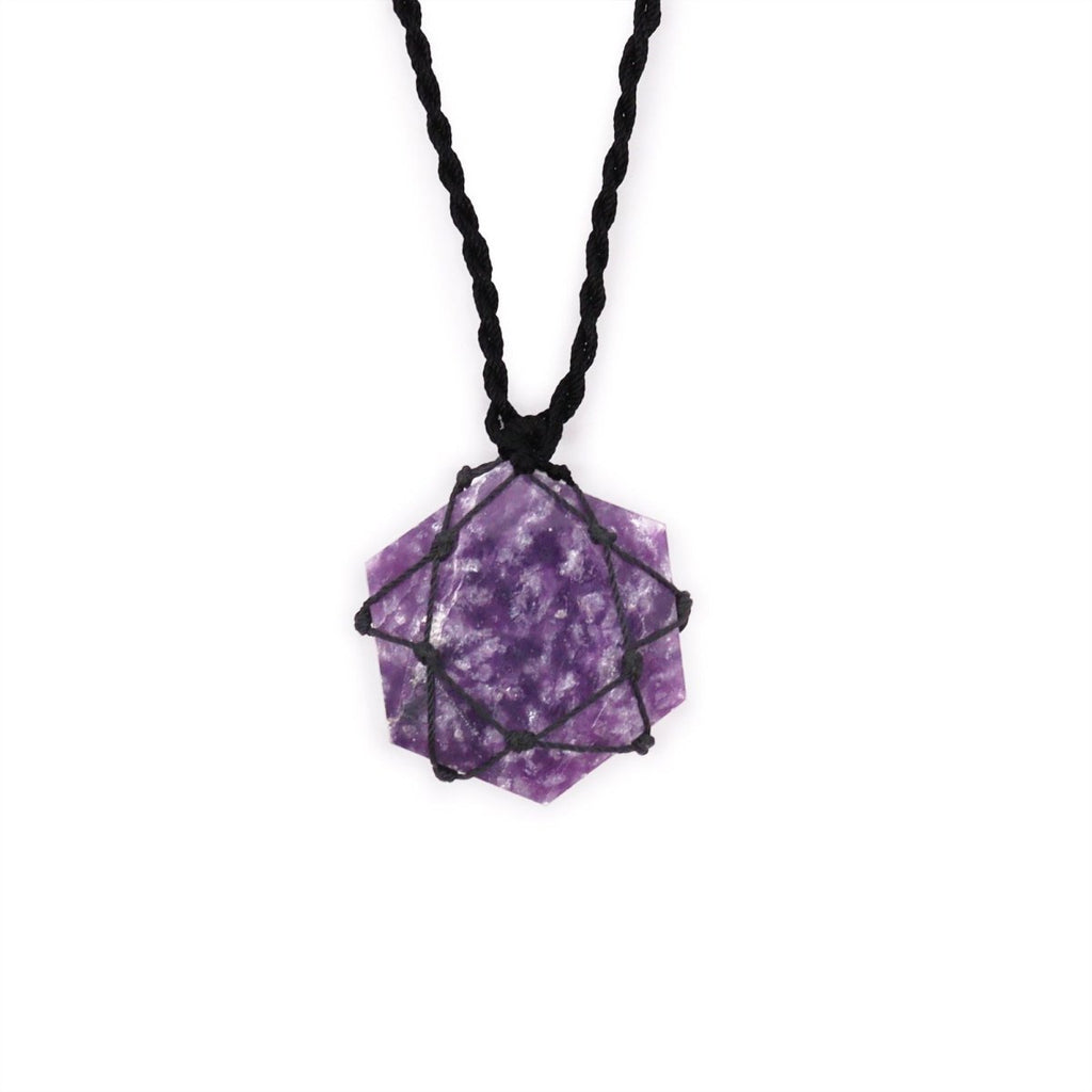 Laced Gemstone Hexagon Pendant - LepidoliteLaced Gemstone PendantsHeart Notes
