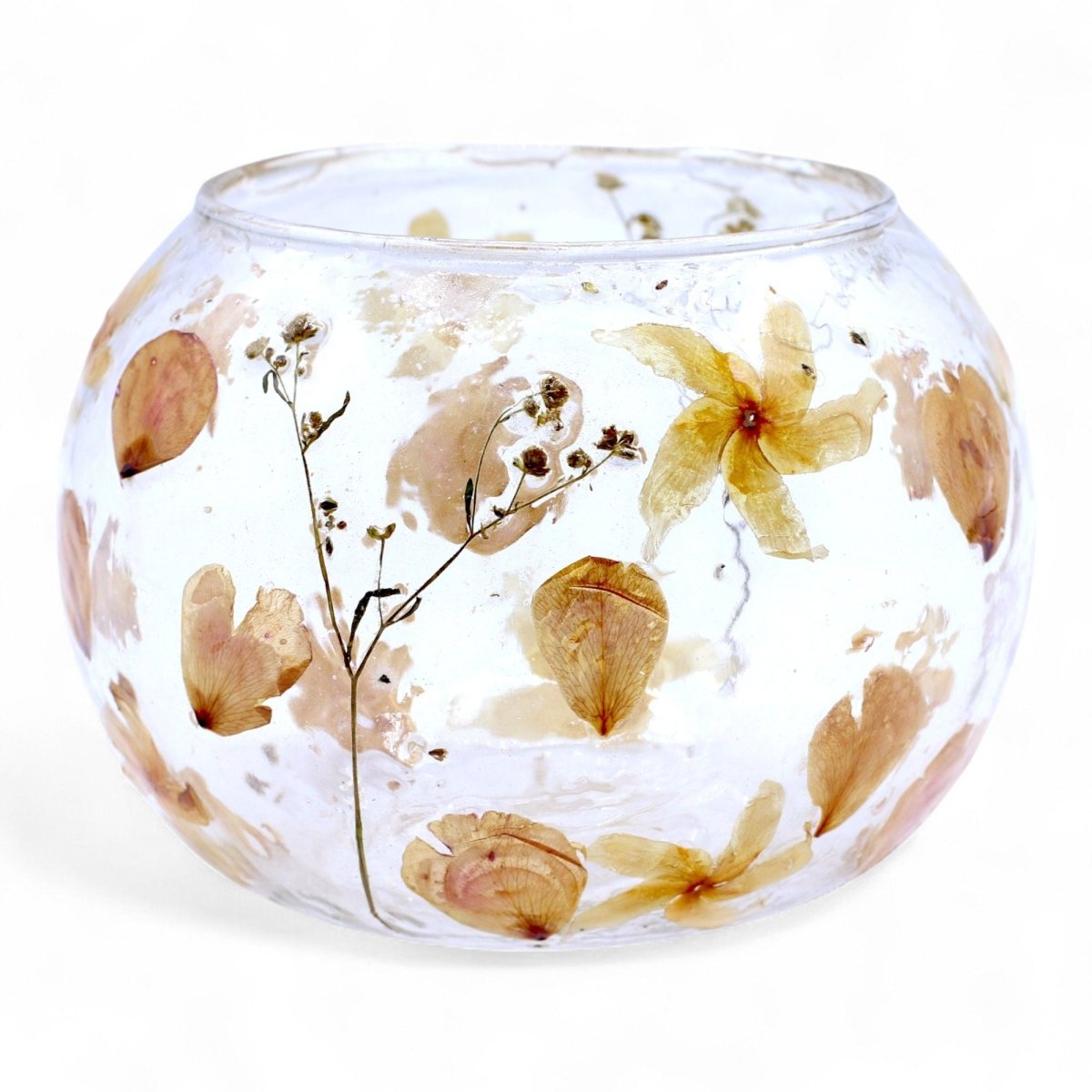 Natural Floral Glass - Large Bowl Candle Holder - Rosa - (12x13cm)Natural Floral Glass Candle HoldersHeart Notes