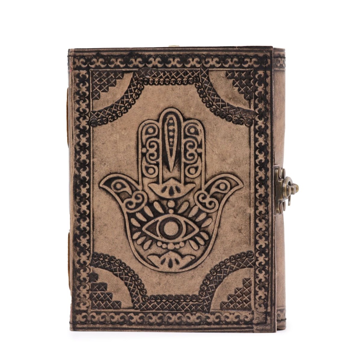 Hamsa – Esoteric Notebook – Antique Grey – 200 pages – 17.5x12.5x3cmLeather Notebooks – Vintage Style JournalsHeart Notes
