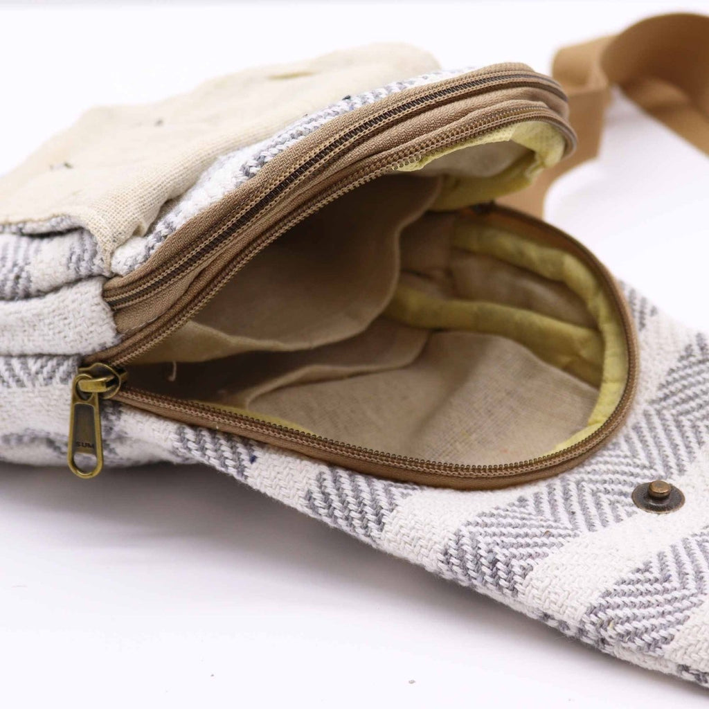 Body Cross Bag Natural Cotton - Grey & WhiteNatural Cotton Cross - Body BagsHeart Notes