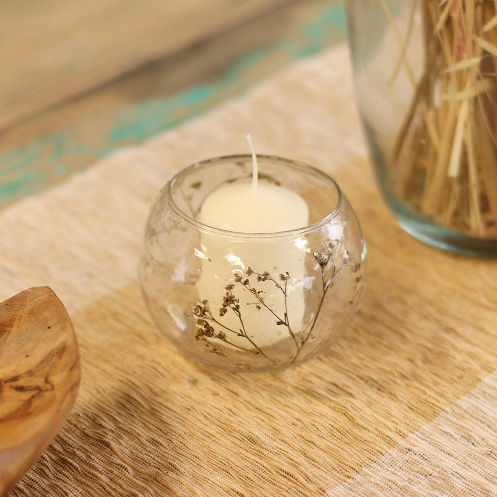 Natural Floral Glass - Bowl Candle Holder - Margarita - (8x10cm)Natural Floral Glass Candle HoldersHeart Notes