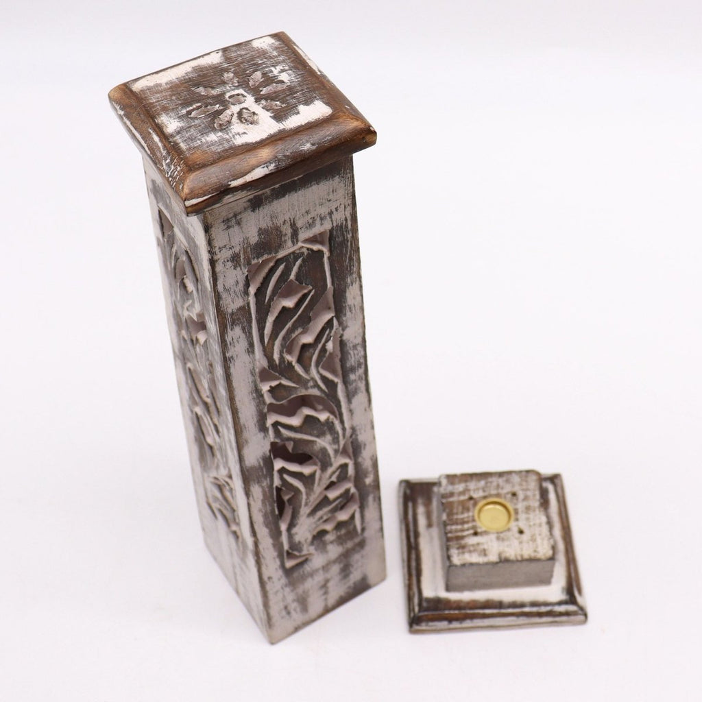Tapered Incense Tower Washed Des2 - Mango WoodIncense HoldersHeart Notes