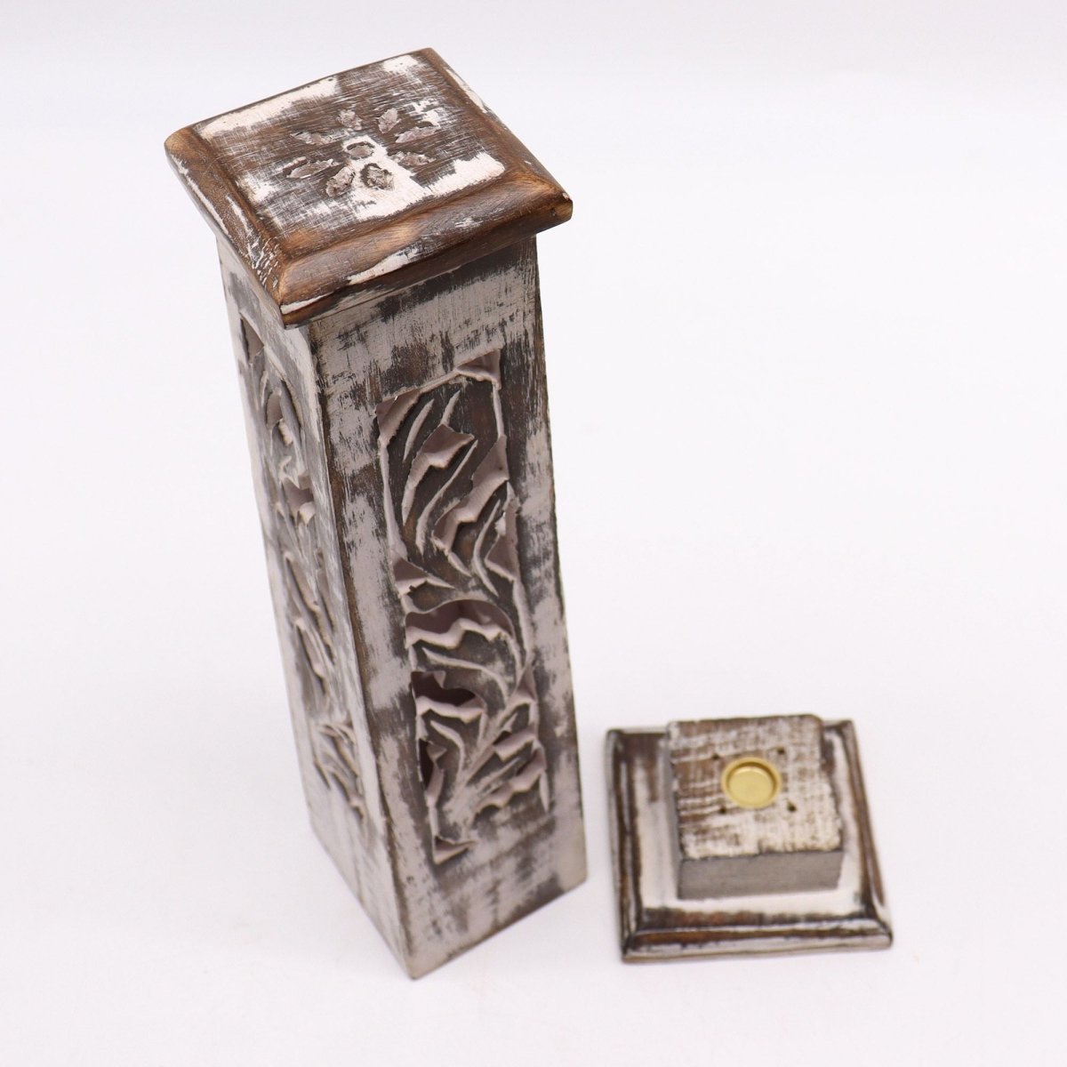 Tapered Incense Tower Washed Des2 - Mango WoodIncense HoldersHeart Notes