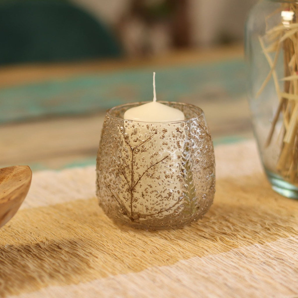 Natural Floral Glass - Straight Candle Holder - Pino - (10x9cm)Natural Floral Glass Candle HoldersHeart Notes
