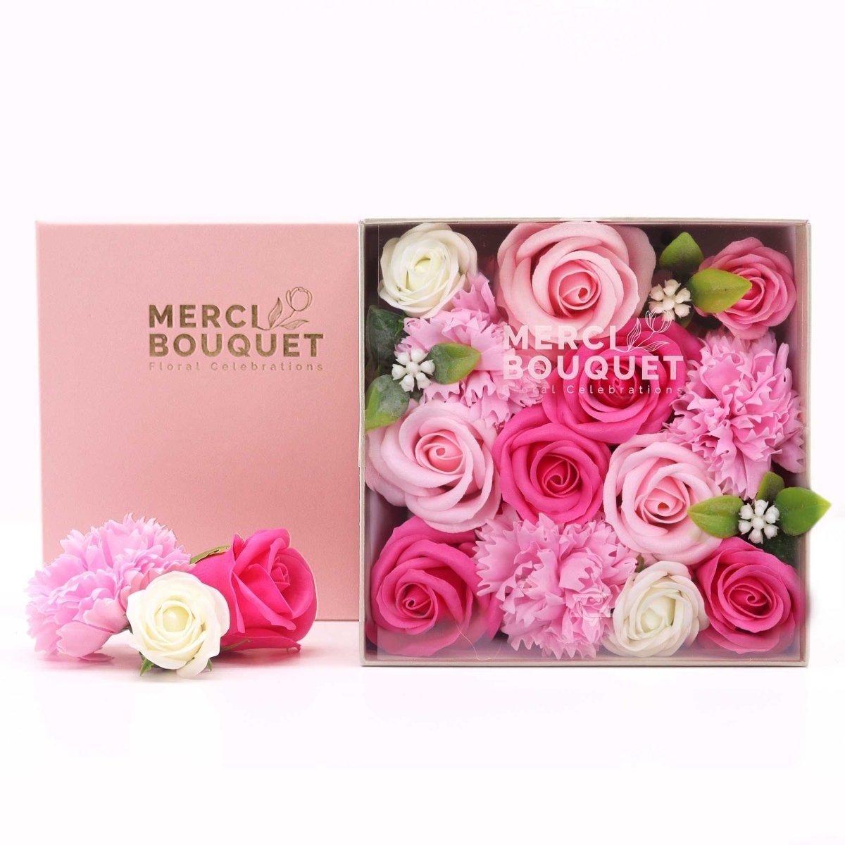 Square Box - Baby Blessings - PinksSoap Flower Gift BoxesHeart Notes