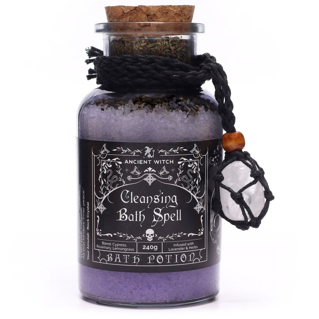 Ancient Witch Bath Spell Potion & Rock Crystal Amulet - CleansingAncient Witch Bath Spell PotionsHeart Notes