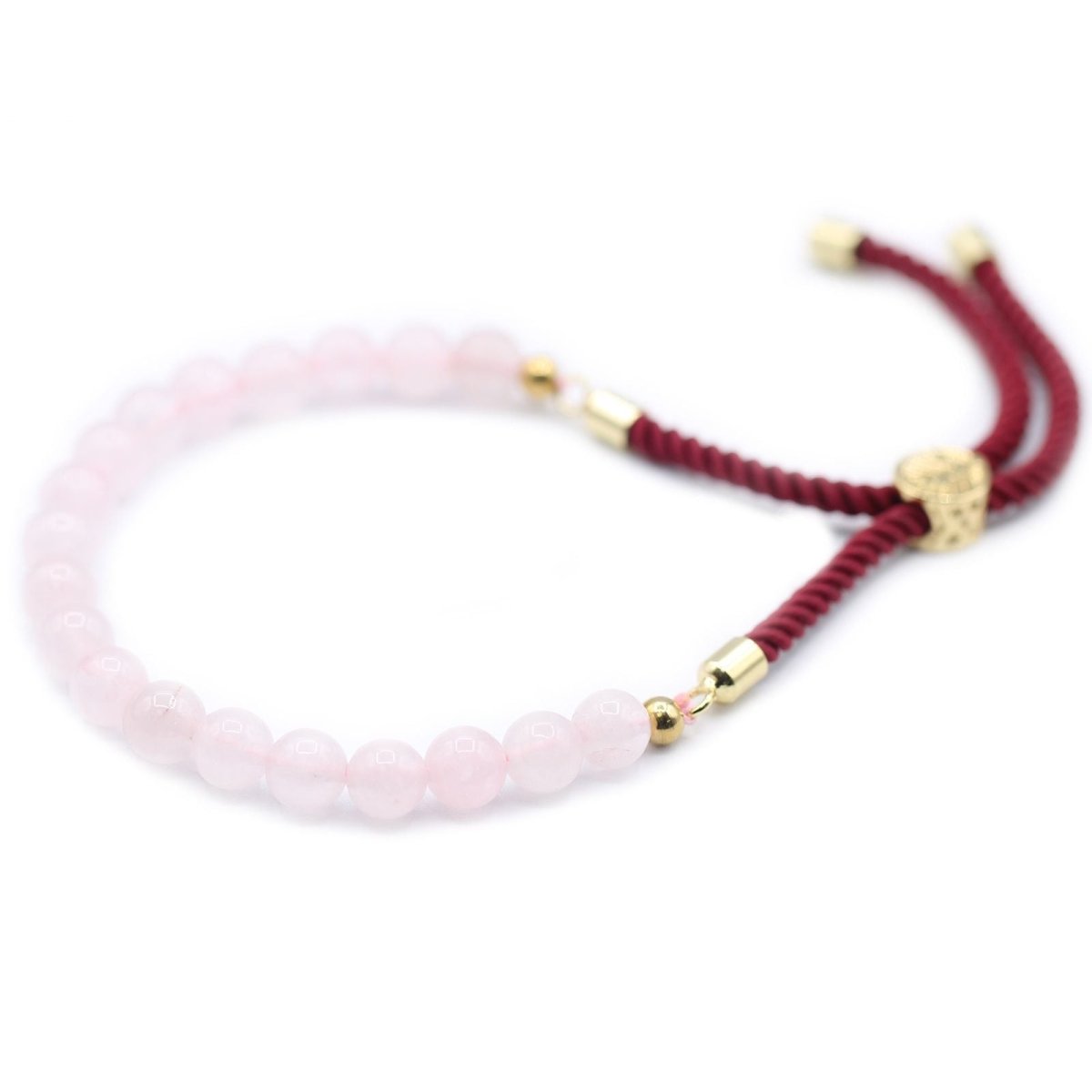18K Gold Plated Gemstone Bordeaux String Bracelet - Rose QuartzGemstones String BraceletsHeart Notes