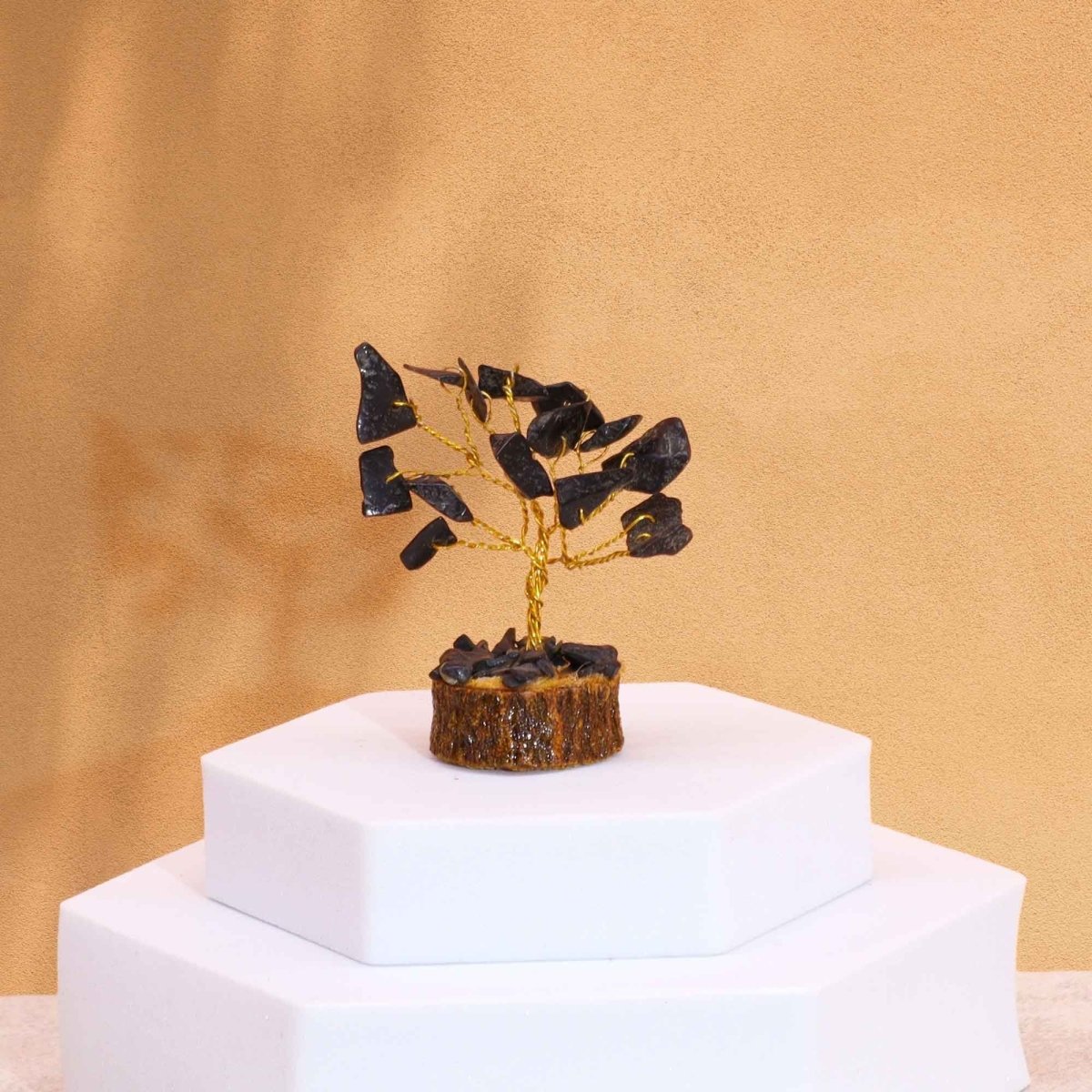 Mini Gemstone Tree On Wood Base - Black Agate (15 stones)Mini Gemstone TreesHeart Notes