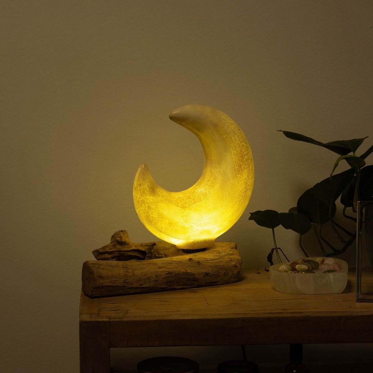 DriftGlow Lamp Crackle Half Moon Shade - GreyDriftGlow LampsHeart Notes