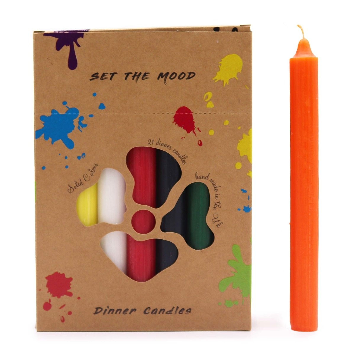 Solid Colour Dinner Candle Set - Pack of 21 - Mix of 7 ColoursSolid Colour Dinner Candle SetHeart Notes