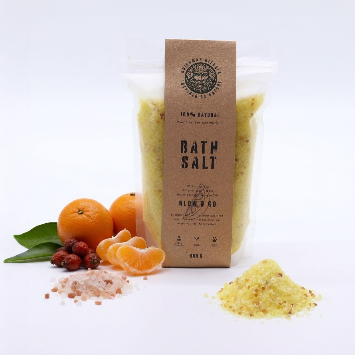 Greenman Rituals Vitamin C & Mandarin Epsom Bath Salt – Glow & GoGreenman Rituals Bath SaltsHeart Notes
