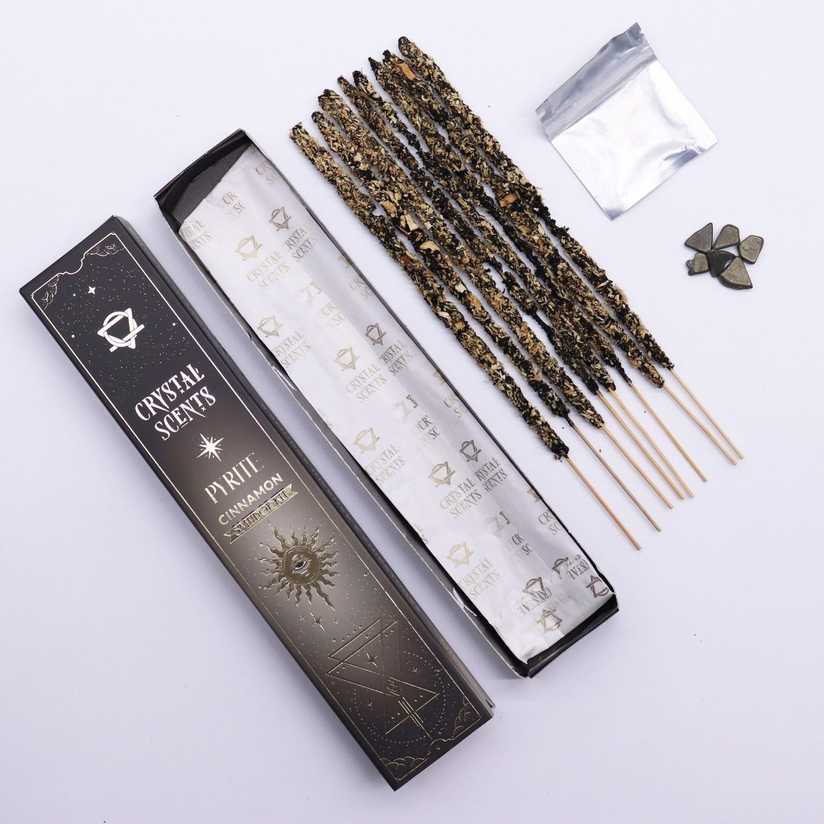 Pyrite Crystal Scents Smudge Incense - CinnamonCrystal Scents Smudge IncenseHeart Notes