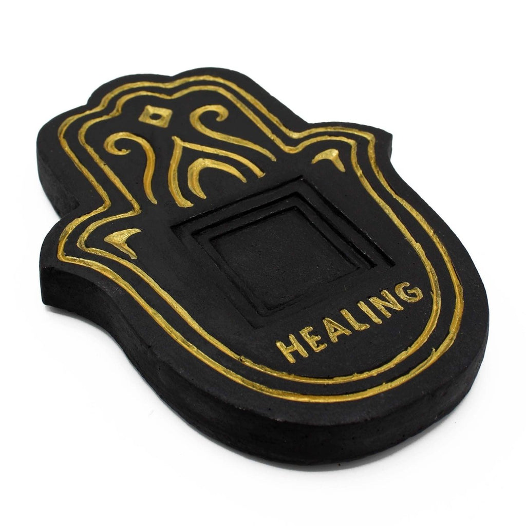 Healing Incense Plate - Black & Gold Lava - Stone EffectHealing Incense PlatesHeart Notes