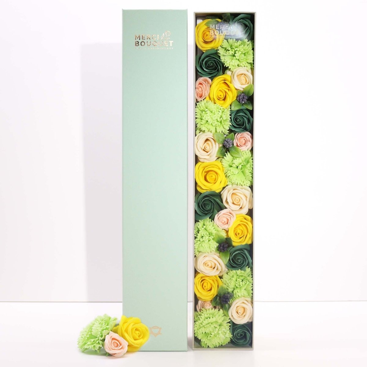 Extra Long Box - Spring Celibrations - Yellow & GreensSoap Flower Gift BoxesHeart Notes