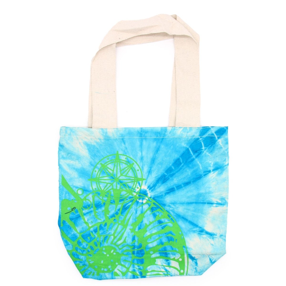 Tye - Dye Cotton Bag (6oz) - 38x42x12cm - Sea Shell - Blue/Green - Green HandleTie - Dye Cotton BagsHeart Notes