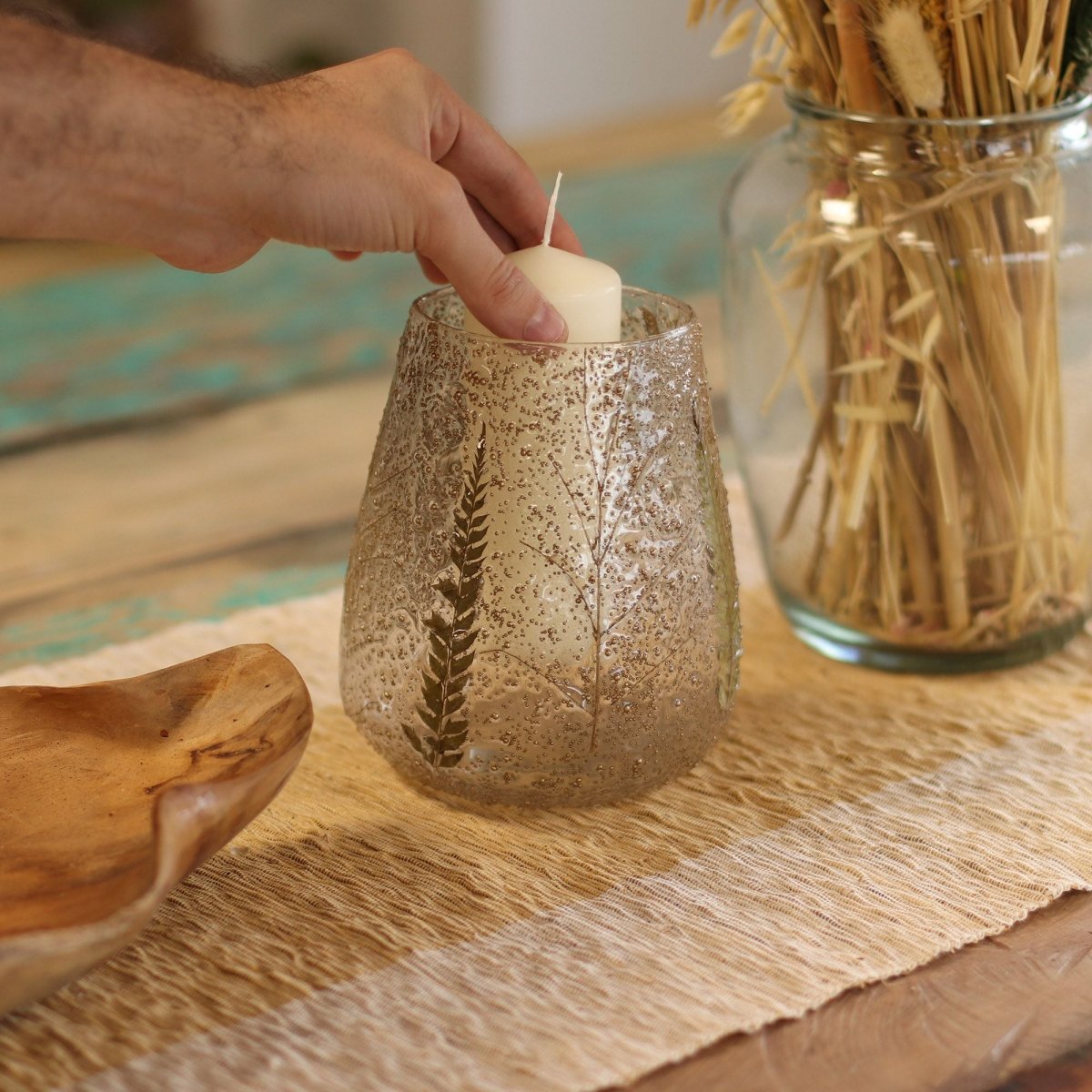 Natural Floral Glass - Large Bowl Candle Holder - Pino - (15x12cm)Natural Floral Glass Candle HoldersHeart Notes
